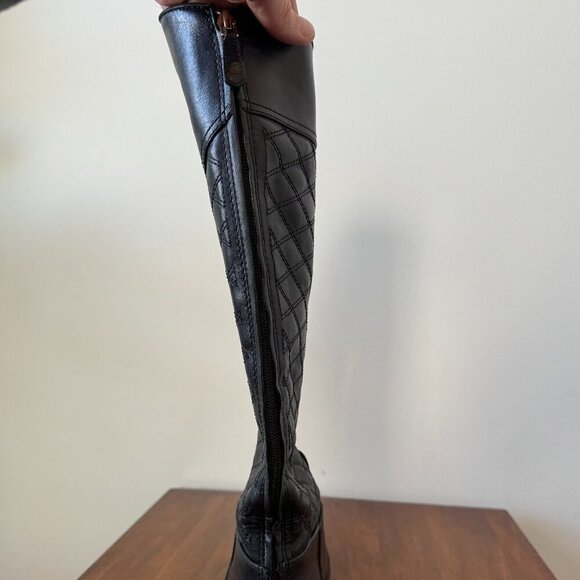 Tory Burch Claremont Quilted Pattern Leather Riding Boots Black - Picture 12 of 16